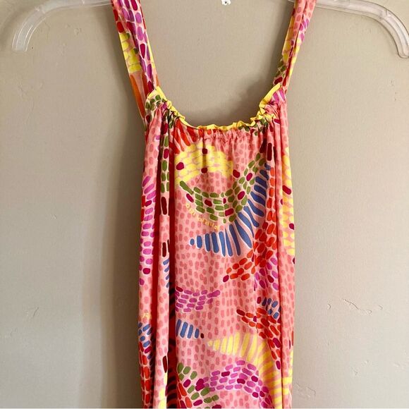 NEW FARM Rio Mixed Pink Prints Maxi Dress Fruit Tiered Crossback Belt Size L - Picture 10 of 16